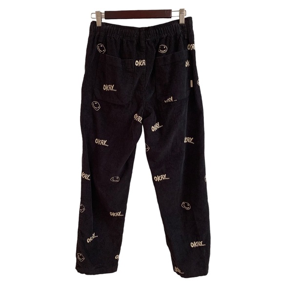Urban Outfitters Men’s Corduroy Navy Blue Smiley Faces OKAY Embroidered Small - Picture 10 of 16